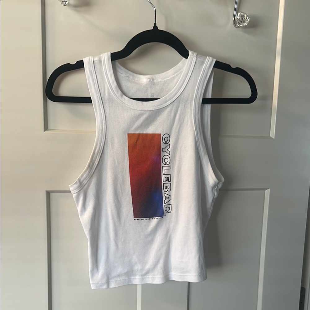 CycleBar White Tank Top with Orange and Blue Gradient